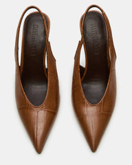 ANDROMEDA Tan Crocodile Slingback Pointed-Toe Stiletto Pump Women's Heel