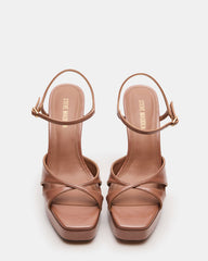 SCARLET Mocha Square-Toe Strappy Platform Women's Heel