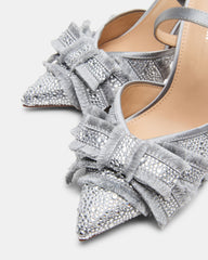 BAYLIN Grey Satin Rhinestones Bow Pointed-Toe Stiletto Women's Heel