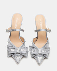 BAYLIN Grey Satin Rhinestones Bow Pointed-Toe Stiletto Women's Heel