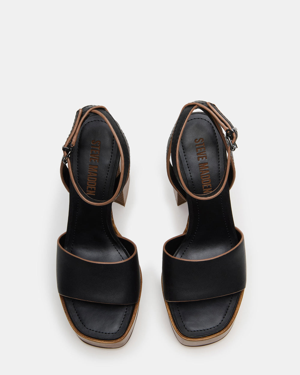 FLORIA Black Leather Women's Platform Square-Toe Block Heel