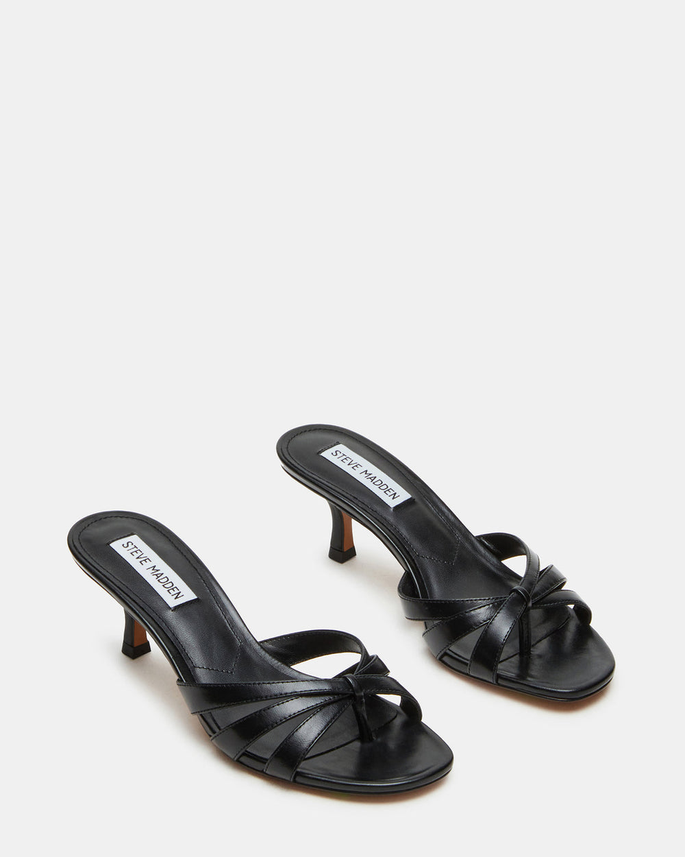 CARY Black Leather Square-Toe Strappy Mule Women's Heel