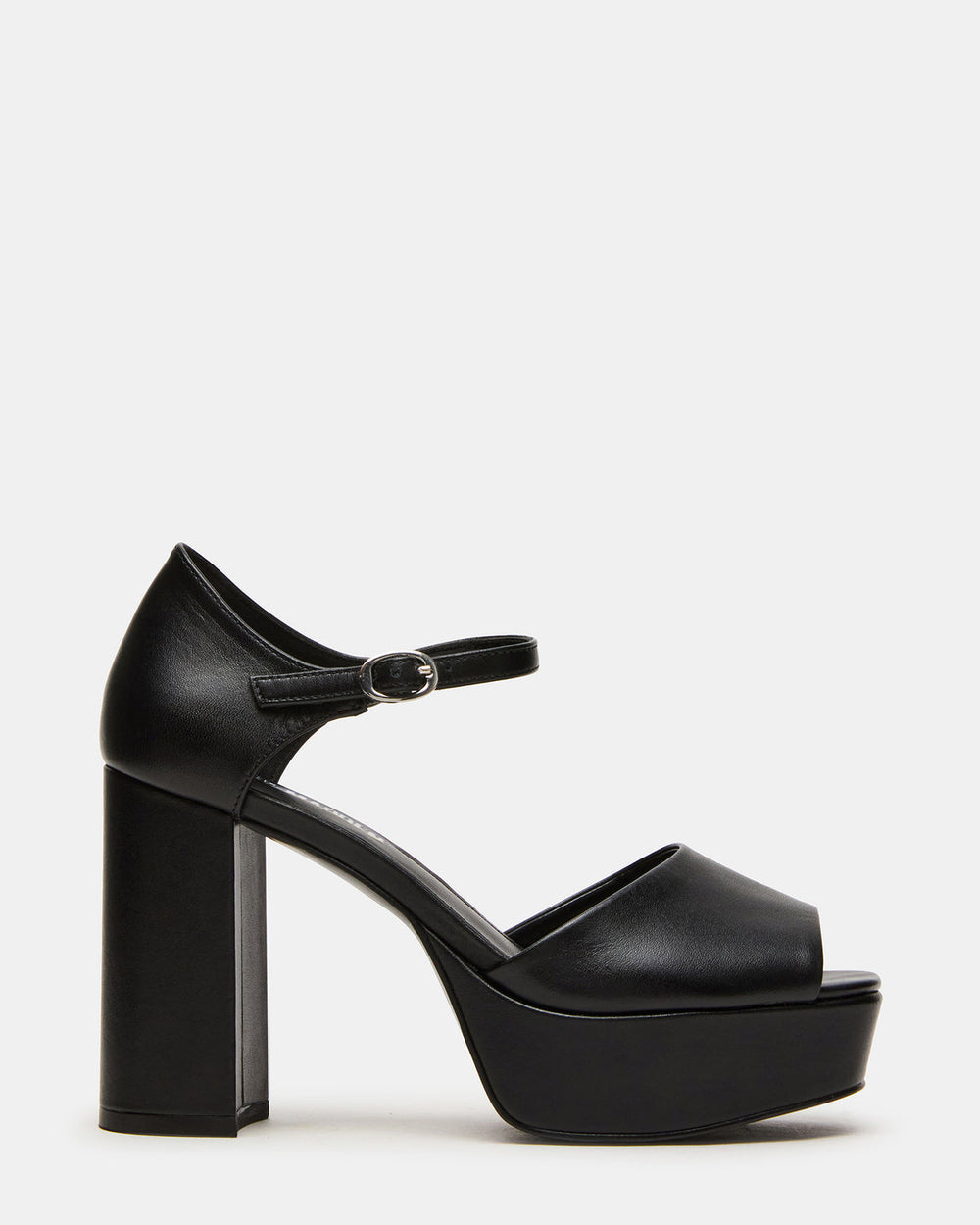 LONDON Black Leather Platfrom Block Heel Square-Toe Women's Heel