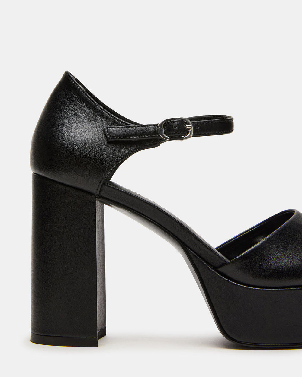 LONDON Black Leather Platfrom Block Heel Square-Toe Women's Heel