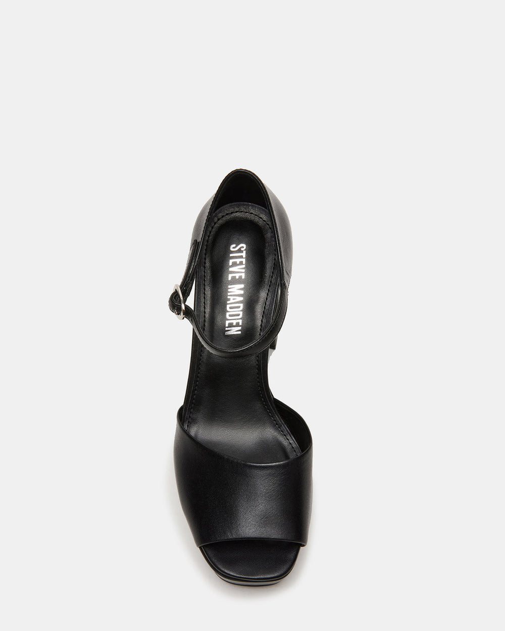 LONDON Black Leather Platfrom Block Heel Square-Toe Women's Heel