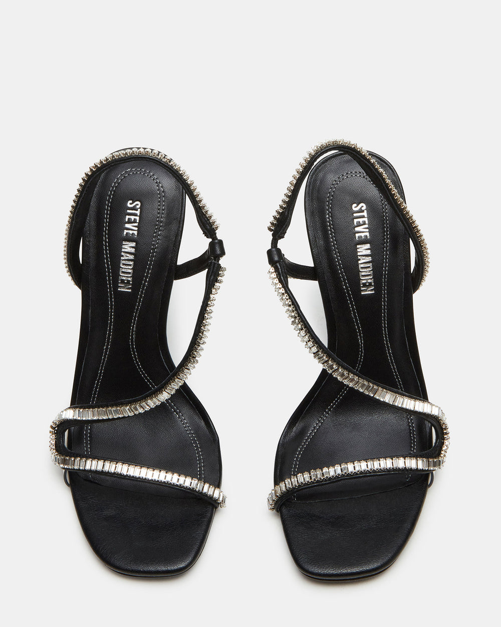 NESSA Black Square Toe Rhinestone Stiletto Heel | Women's Heels