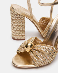 CHEYLA Gold Raffia Women's Block Heels
