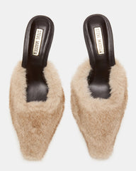 ALEXI Faux Fur Tan Pointed-Toe Mule Women's Heel