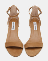 IRENNEW Tan Nubuck Women's Wide Width Heeled Sandal