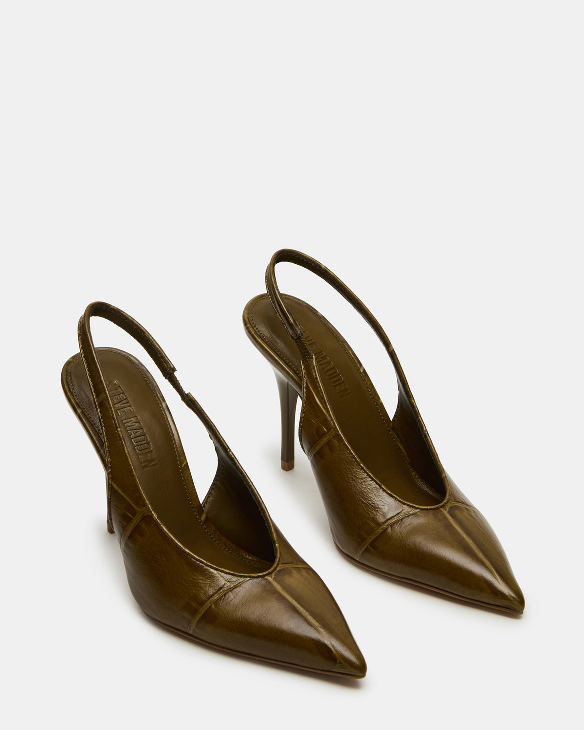 ANDROMEDA Green Crocodile Slingback Pointed-Toe Stiletto Pump Women's Heel