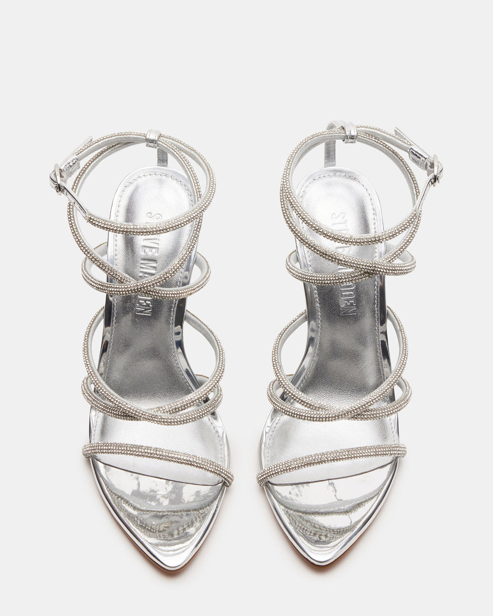 SKY Silver Strappy Rhinestone Stiletto Heel | Women's Heels