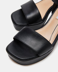 MERCERR Black Leather Women's Platform Block Heel