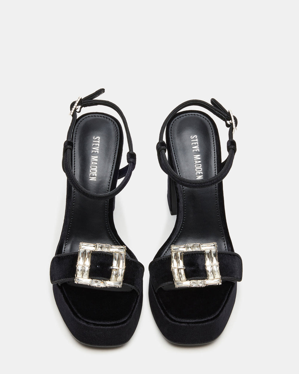 LIANDRA Buckle Black Velvet Women's Platform Square-Toe Strappy Heel