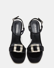 LIANDRA Buckle Black Velvet Women's Platform Square-Toe Strappy Heel