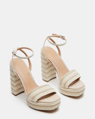 LUMARA Natural Raffia Pearl Platform Block Heel | Women's Heels