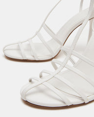 TILDAH White Leather Strappy Rounded Toe Women's Heel
