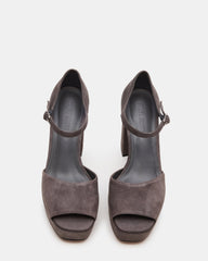 LONDON Grey Suede Platfrom Block Heel Square-Toe Women's Heel