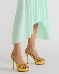 SCARLET Gold Square-Toe Strappy Platform Women's Heel