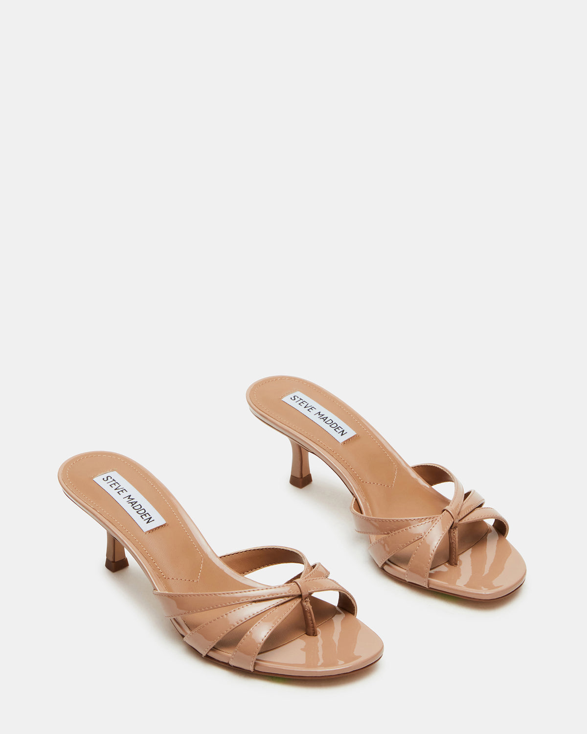CARY Tan Patent Leather Square-Toe Strappy Mule Women's Heel