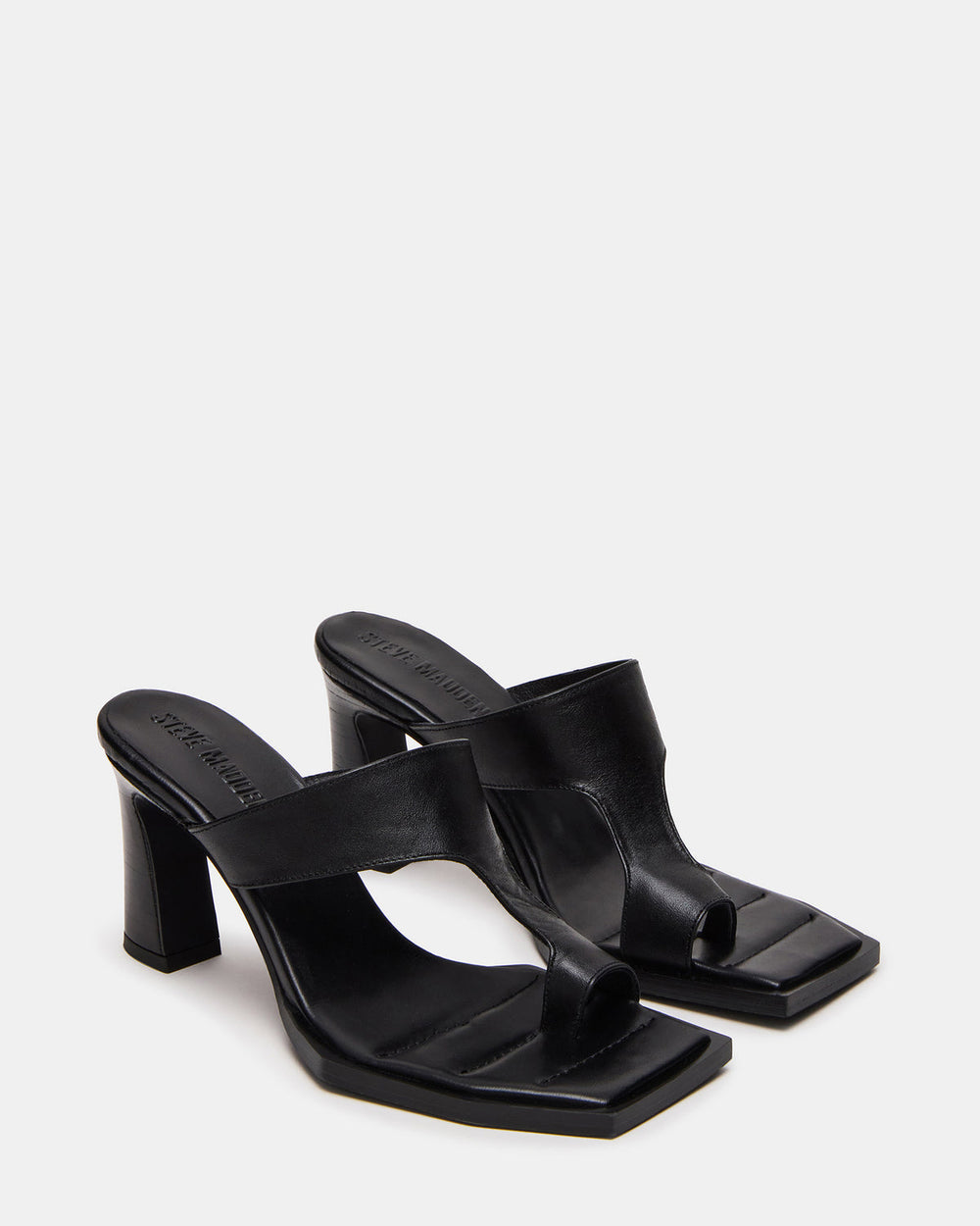 ALAMEDA Black Leather Square-Toe Mule Women's Heel