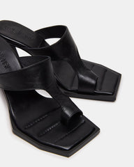 ALAMEDA Black Leather Square-Toe Mule Women's Heel