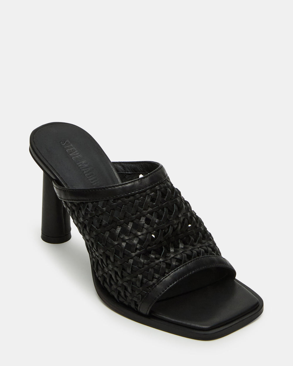 FRESCA Black Woven Square-Toe Mule Women's Heel