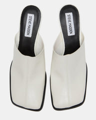DEMPSEY White Leather Square-Toe Mule Women's Heel