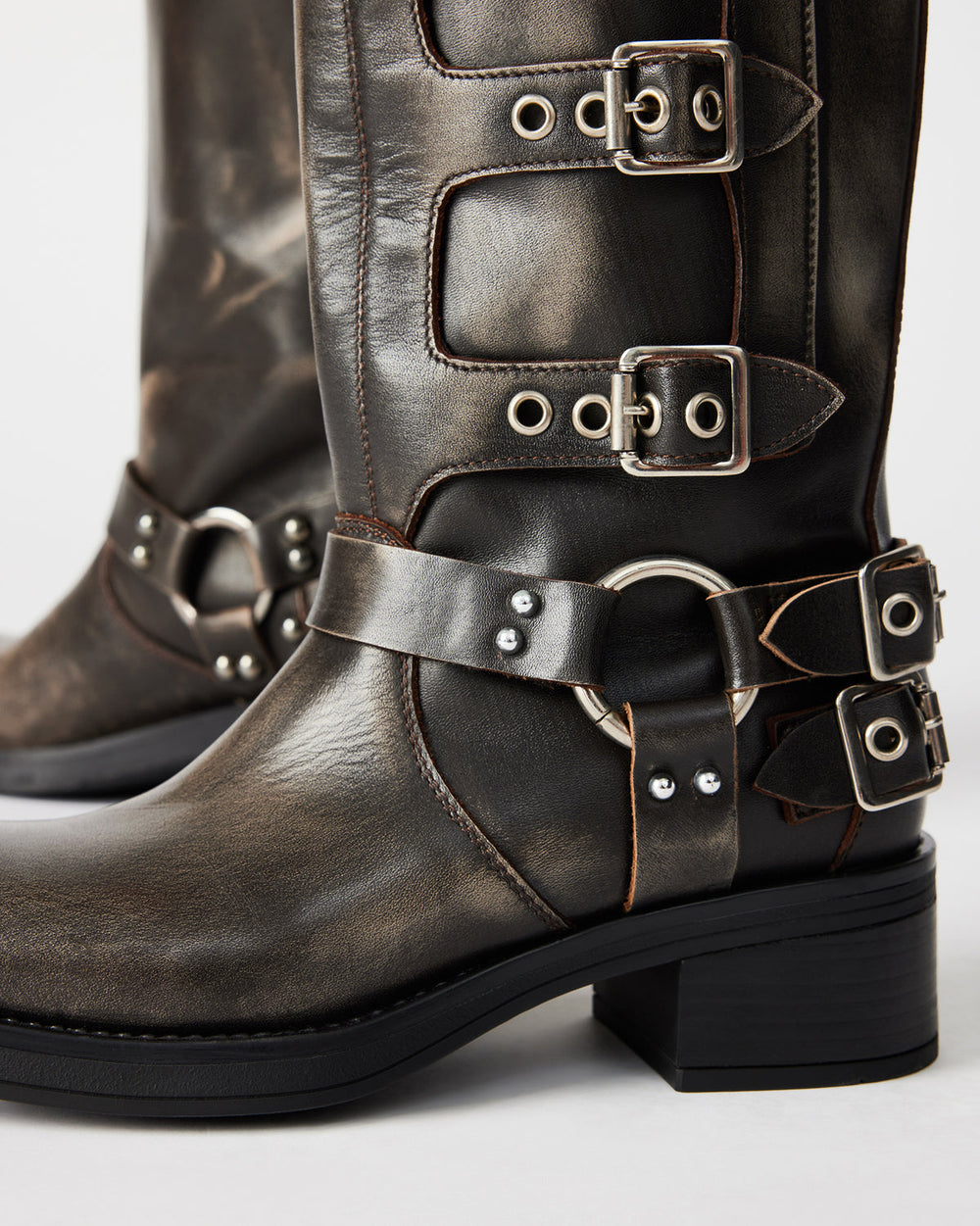 ROCKY Brown Distressed Women's Knee-High Moto Boots