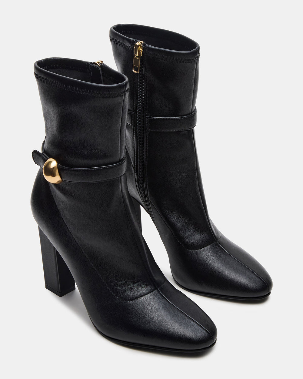AROMA Black Buckle Gold Detail Block Heel Women's Ankle Boot