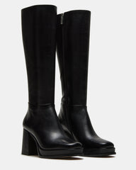 MYSTERY Black Leather Women's Block Heel Platform Boot