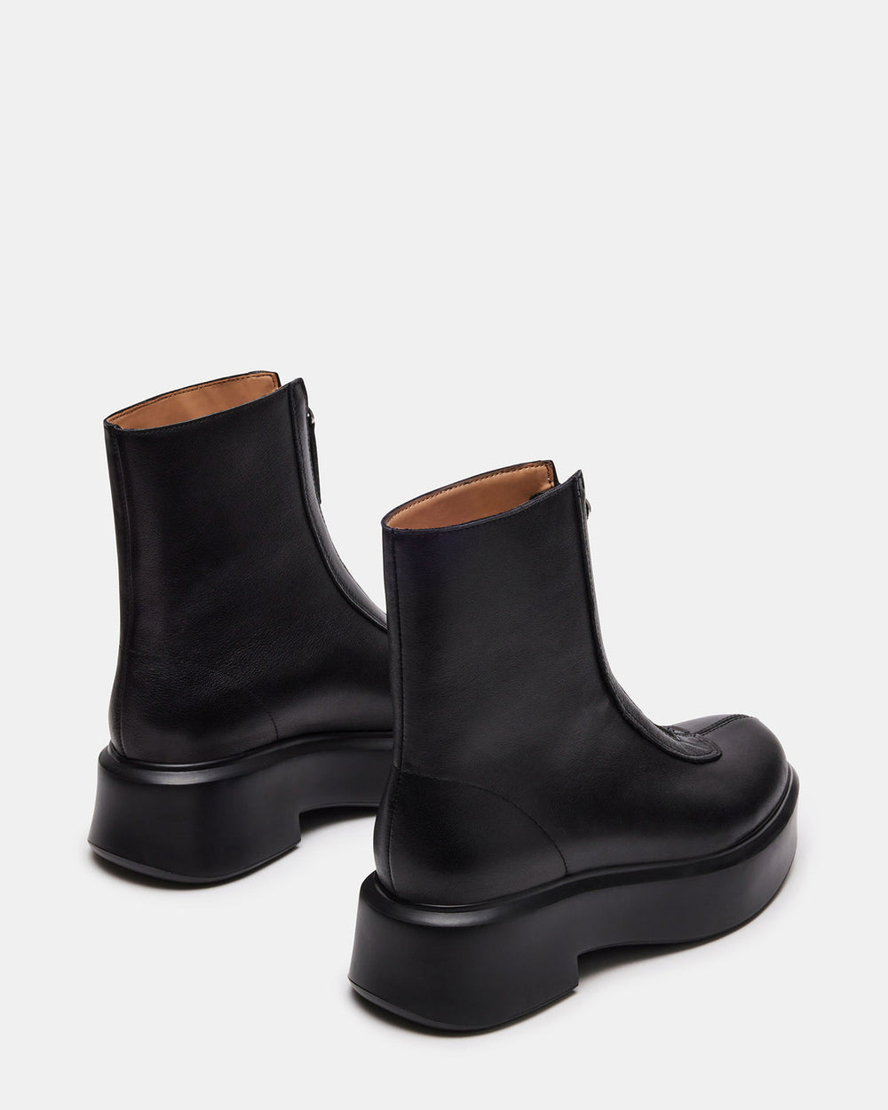 JONES Black Leather Zipper Lug Women's Ankle Boot