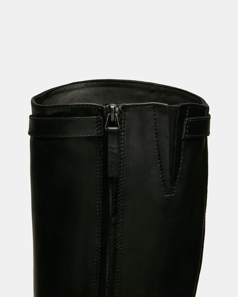 BEXLEY Black Leather Knee-High Round-Toe Buckle Women's Boot