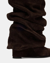MONTANA Brown Suede Knee-High Square-Toe Wedge Fold-Over Women's Boot