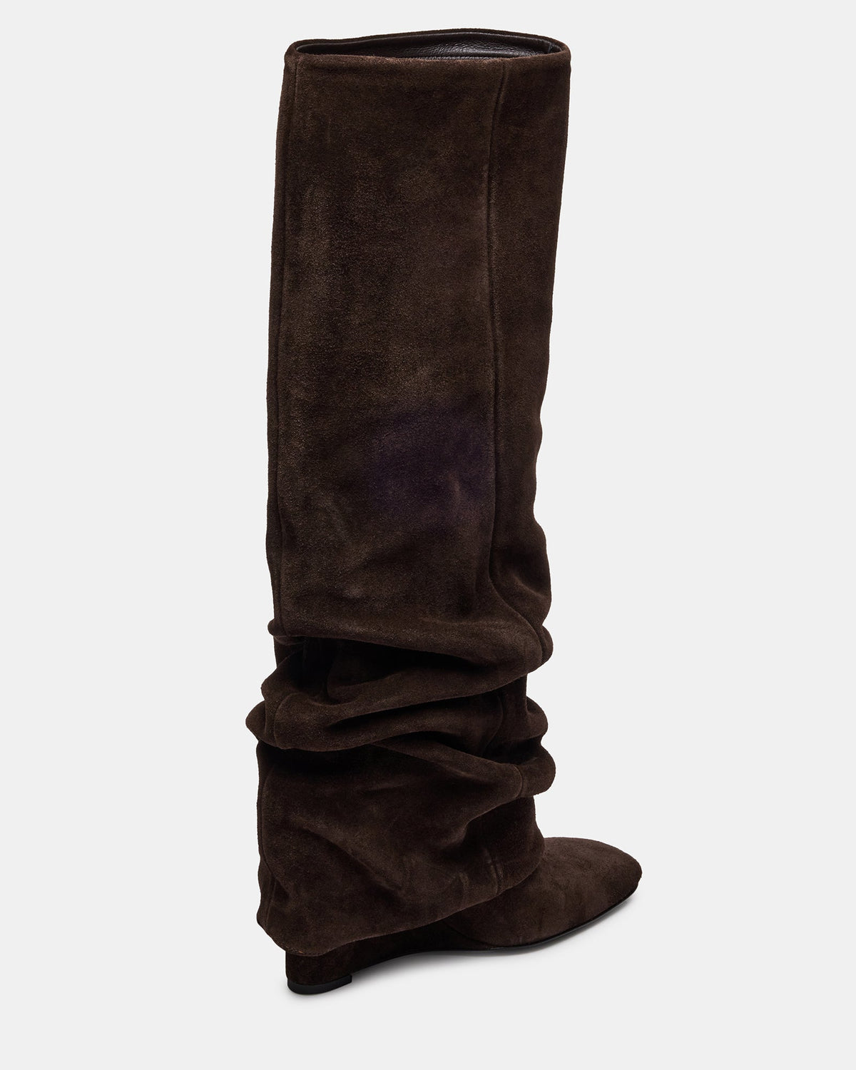 MONTANA Brown Suede Knee-High Square-Toe Wedge Fold-Over Women's Boot