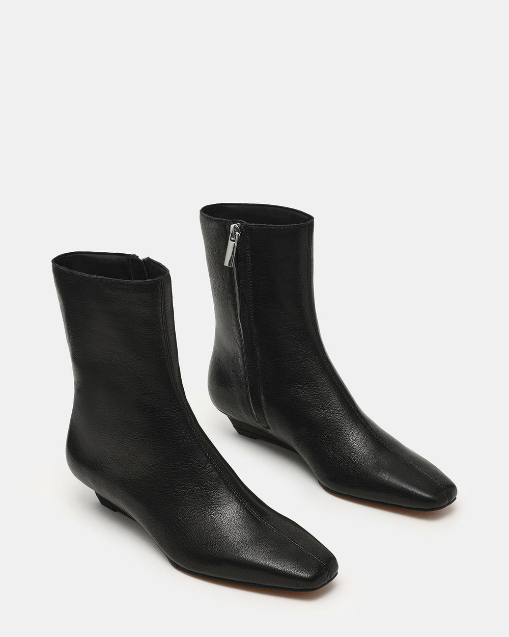 FLAIRE Black Leather Square-Toe Wedge Bootie Women's Ankle Boot