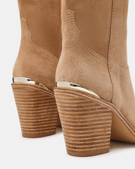 SALLY Sand Suede Pointed-Toe Western Block Heel Women's Boot