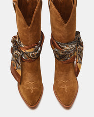 SALLY SCARF Chestnut Suede Pointed-Toe Western Block Heel Women's Boot