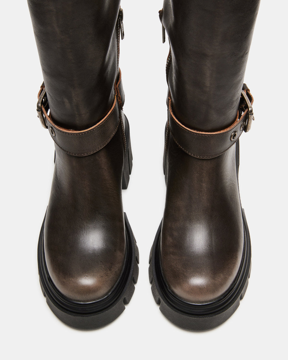 BRIGADE Brown Distressed Women's Knee-High Moto Lug Boot