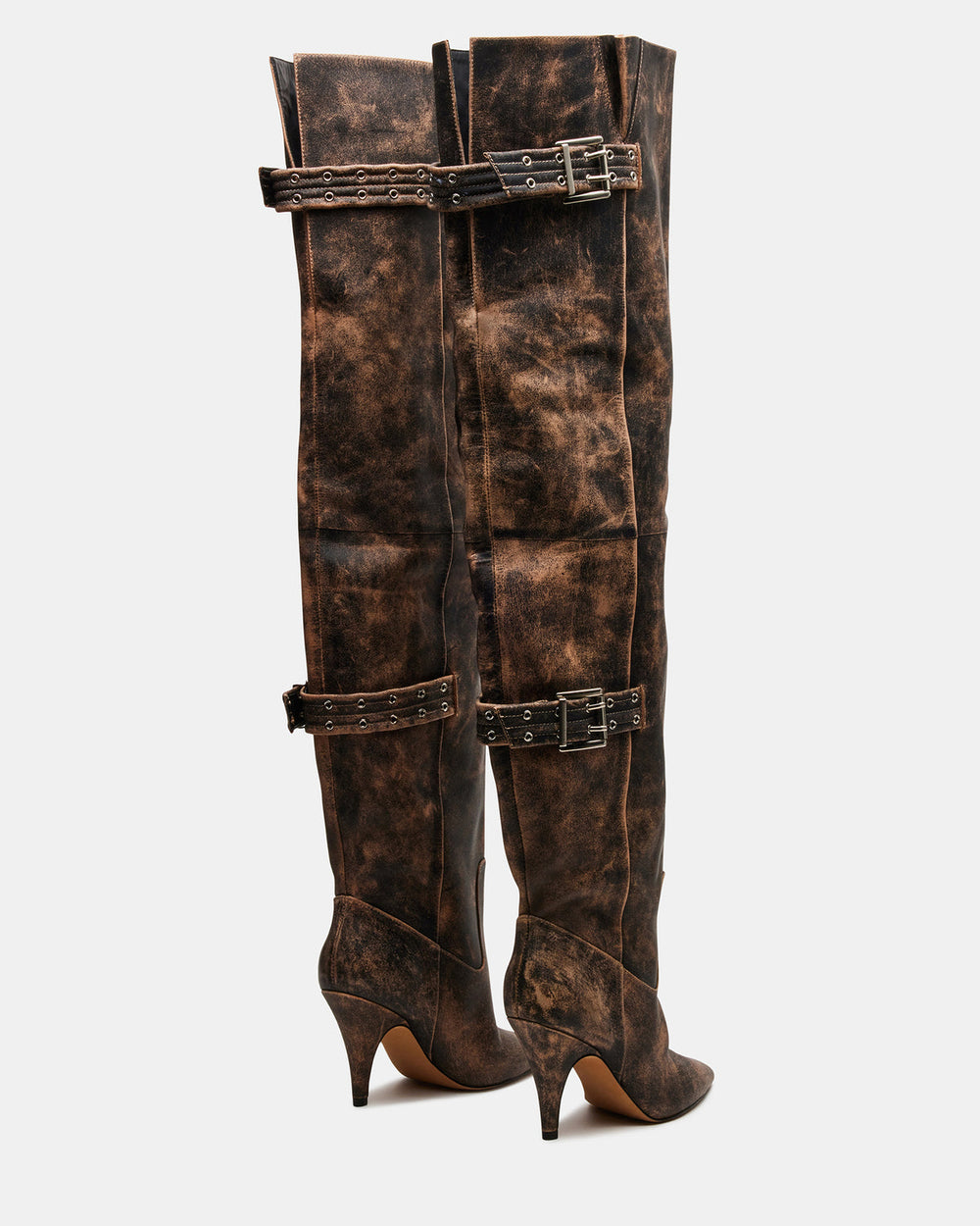 BADDIE Brown Distressed Over-The-Knee Moto Women's Boot