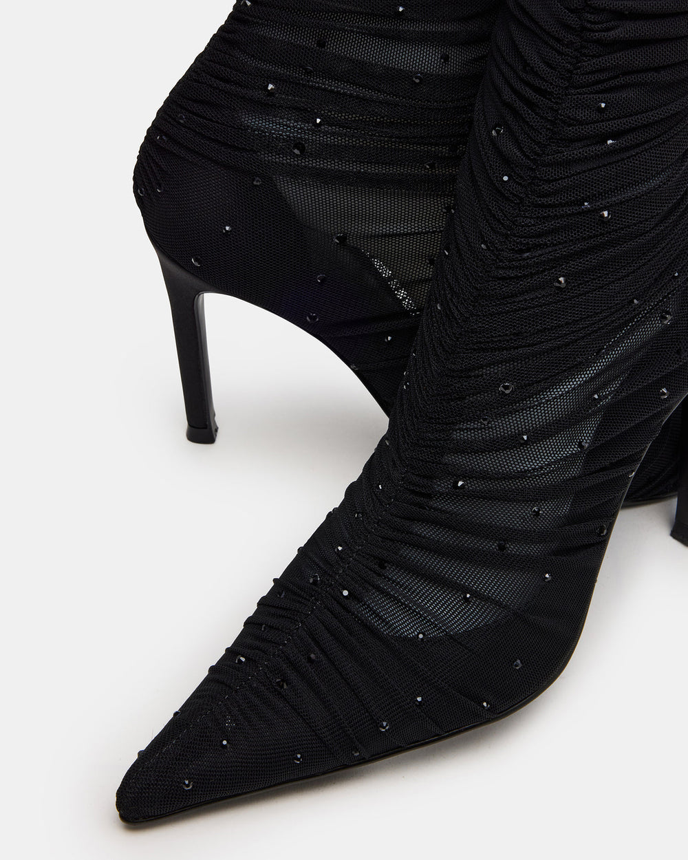 RASHIDA Black Mesh Over-The-Knee Pointed-Toe Rhinestone Stiletto Heel Women's Boot