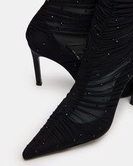 RASHIDA Black Mesh Over-The-Knee Pointed-Toe Rhinestone Stiletto Heel Women's Boot