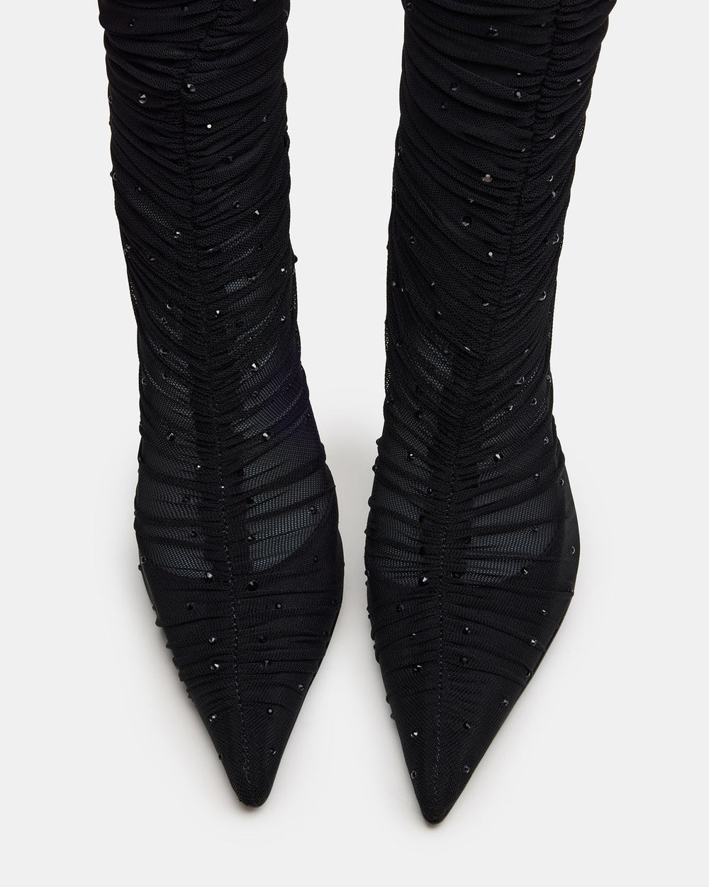 RASHIDA Black Mesh Over-The-Knee Pointed-Toe Rhinestone Stiletto Heel Women's Boot
