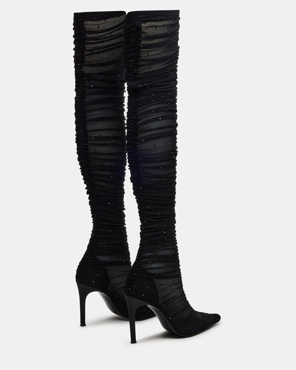 RASHIDA Black Mesh Over-The-Knee Pointed-Toe Rhinestone Stiletto Heel Women's Boot