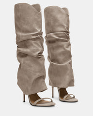 RAVINE Grey Distressed Women's Knee-High Cuffed Stiletto Heel Boot