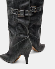 BADDIE Black Distressed Over-The-Knee Moto Women's Boot