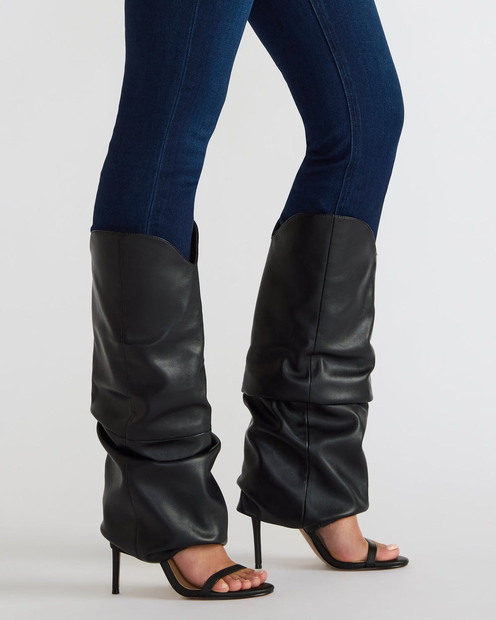 RAVINE Black Knee-High Cuffed Stiletto Heel Women's Boot