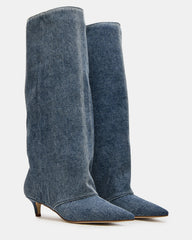 LUCA Denim Fabric Pointed-Toe Cuffed Kitten Heel Women's Boot