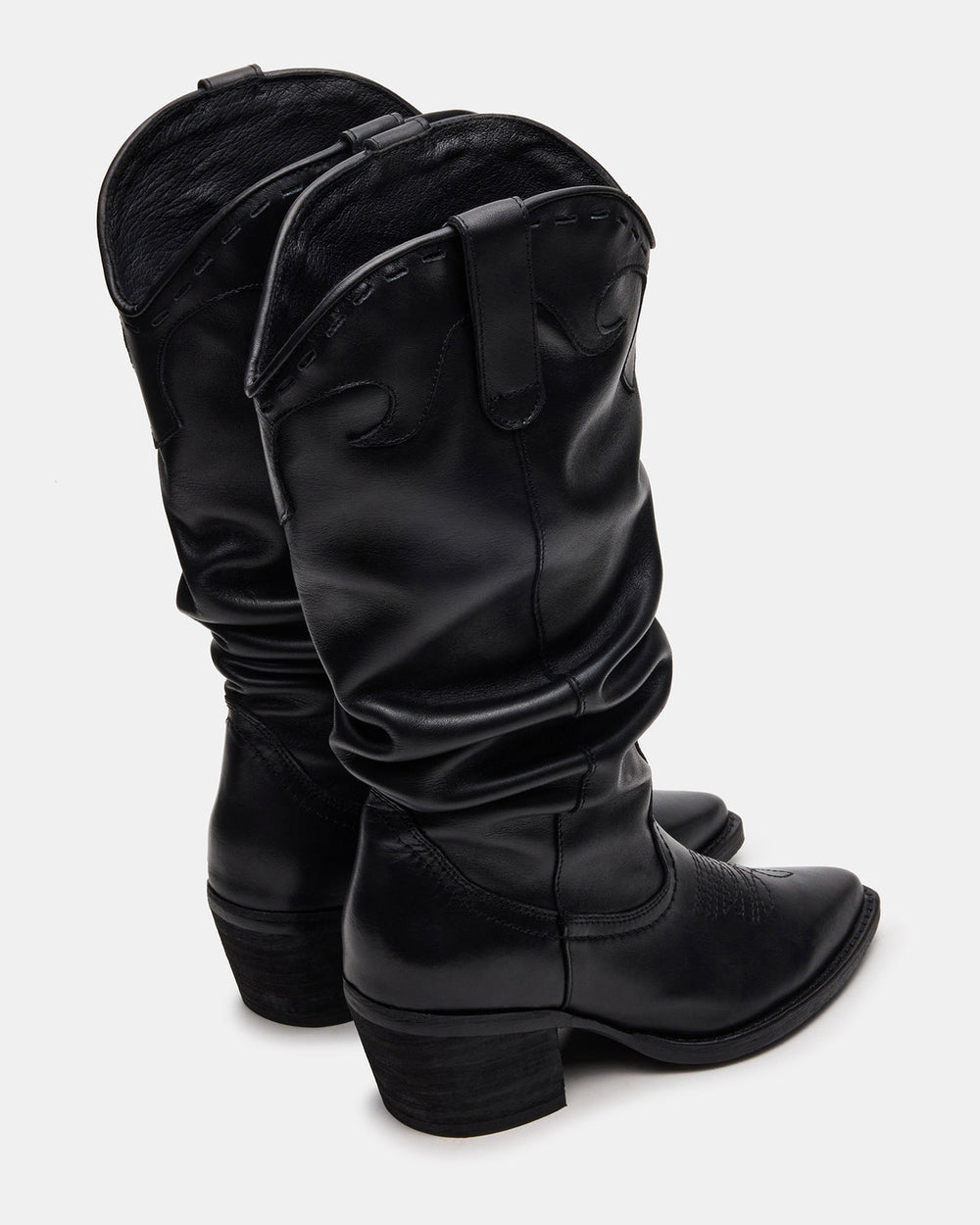 STAGE Black Leather Pointed-Toe Scrunched Western Women's Boot