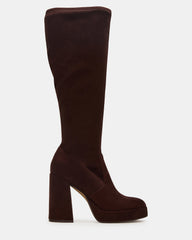 TWAIN Brown Wide Calf Knee-High Block Heel Women's Boot