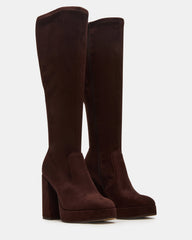 TWAIN Brown Wide Calf Knee-High Block Heel Women's Boot